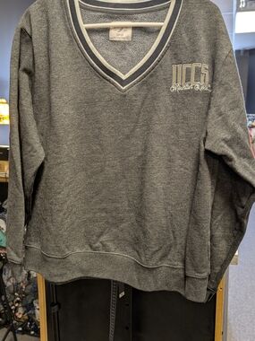 League Gray V-Neck Sweatshirt with White Trim and UCCS Logo